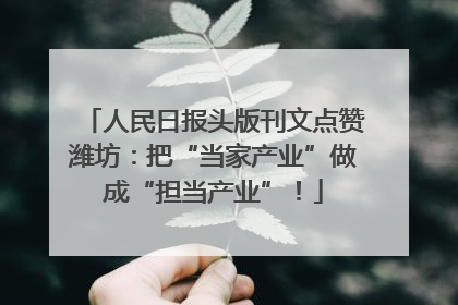 人民日报头版刊文点赞潍坊：把“当家产业”做成“担当产业”！