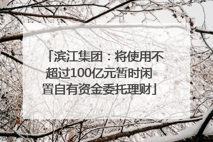 滨江集团：将使用不超过100亿元暂时闲置自有资金委托理财
